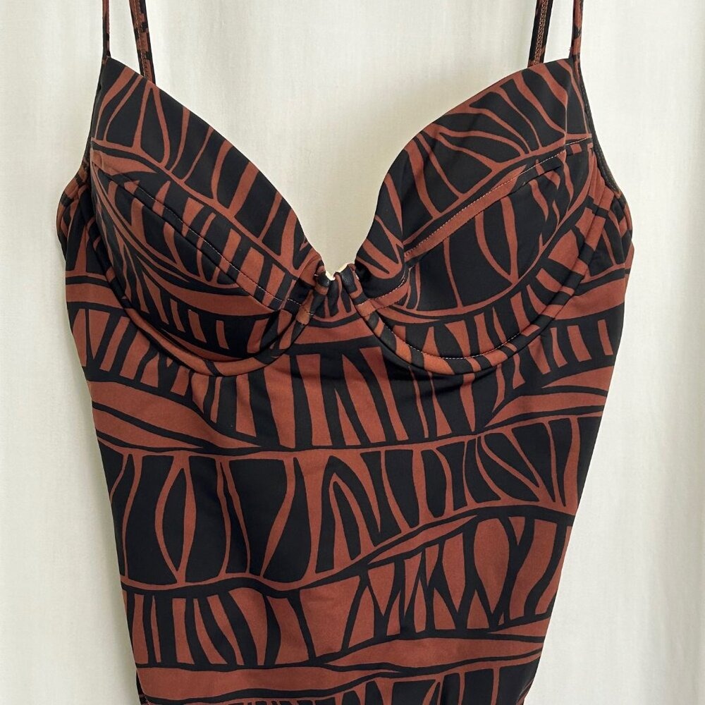 Victoria's Secret Black Brown Geometric Print One Piece Swimsuit Size 14d